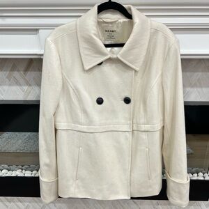 Old Navy Off-White Cream Wool Blend Pea Coat with Black Button Accents XL Tall
